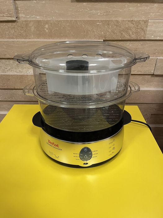 Aparat gatit aburi Steamer Tefal Aquatimer, 550W, 2 cosuri, gri/negru