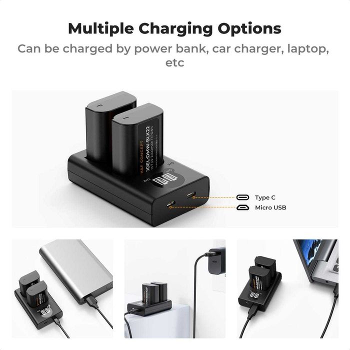 Комплект 2 батерии DMW-BLK22 + зарядно K&F Concept