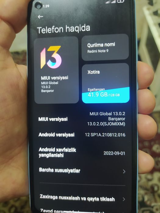 Redmi not 9 hamma joyi radnoy