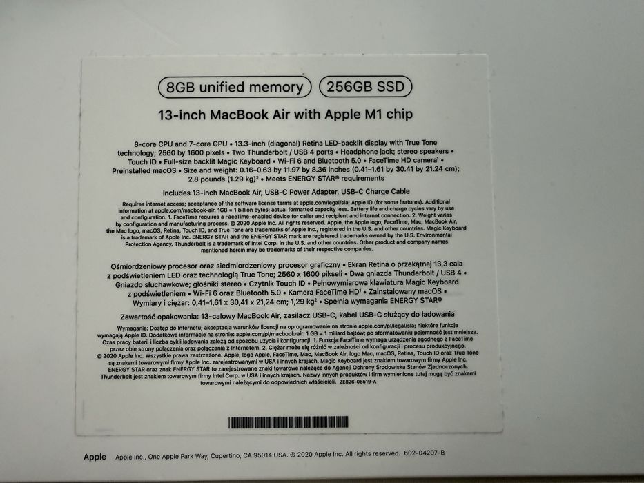 Apple MacBook Air M1 13 Inch/ 8 GB/ 256 GB SSD/ Гаранция