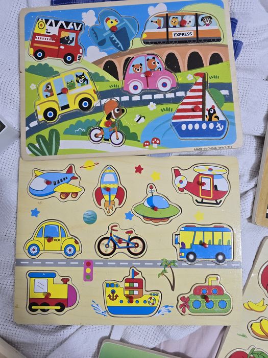 Set lot jucarii puzzle ceas lemn