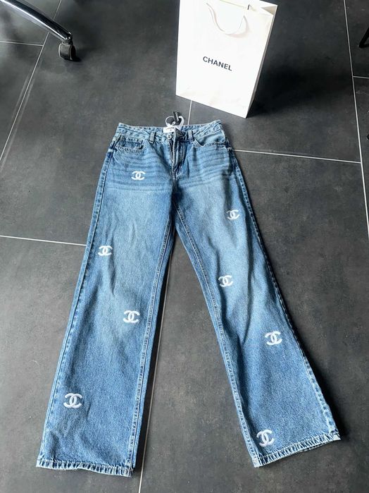 дамски дънки шанел chanel сини дълги деним нови