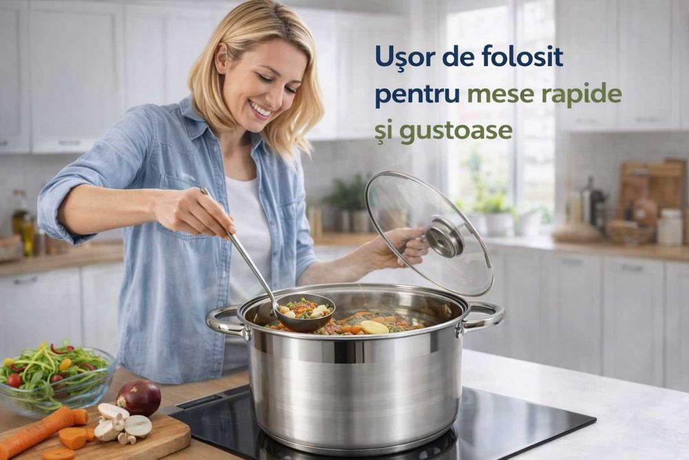 Cratita inox 4.5 litri cu capac de sticla pentru gatit zilnic
