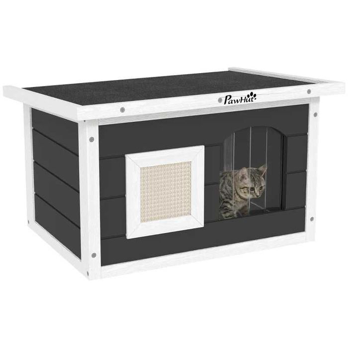 Къщичка за котки  и зайци PawHut с подложка за драскане, Врата с капак