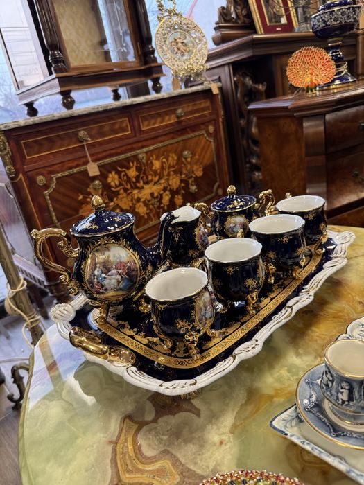 Set cafea/ceai - portelan albastru cobalt