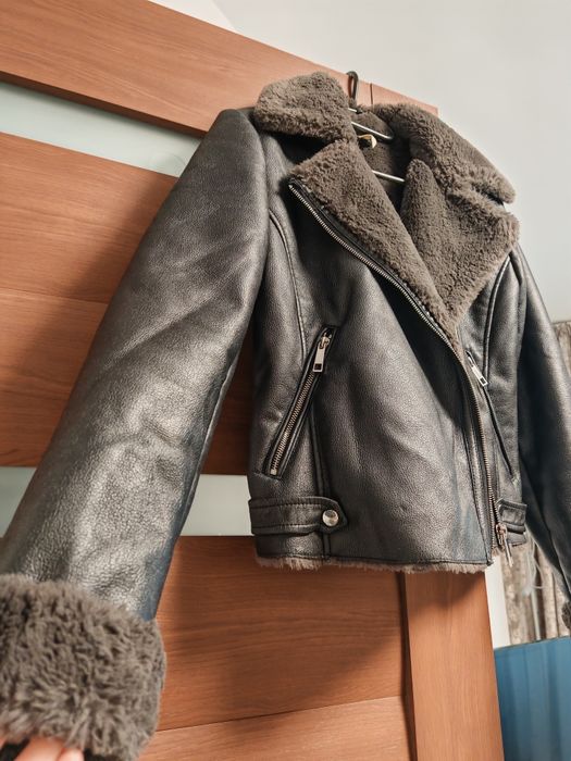 Jachetă Biker cu guler îmblănit