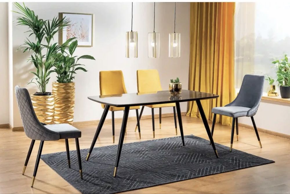 Masa CYRYL, negru cu efect de marmura, 140x80x75 cm