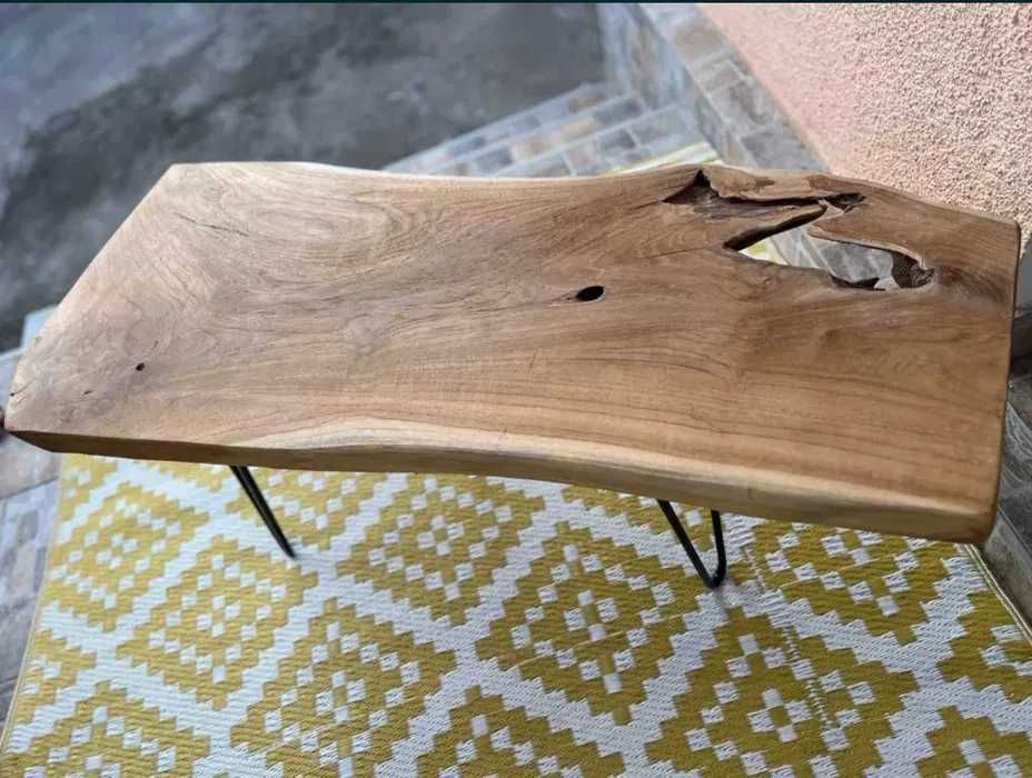 Nouǎ! Masa Cafea Lemn Solid Salcâm Picioare Pin Fier Scandinav Rustic