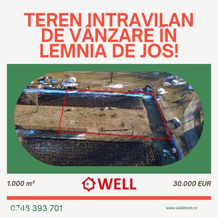 Teren intravilan de vânzare în Lemnia de Jos!
