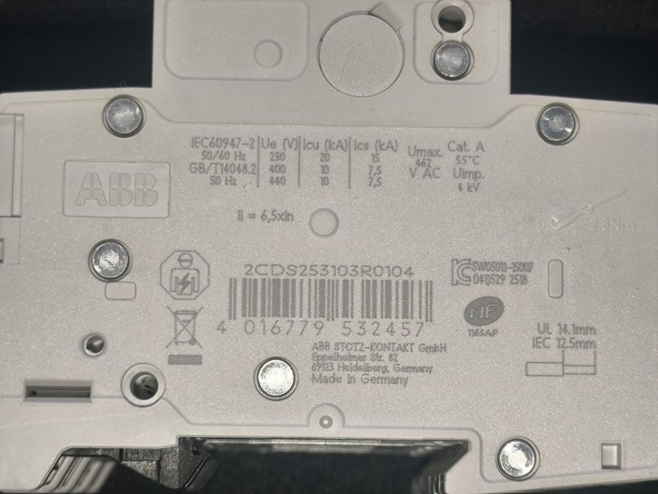 Автоматический выключатель ABB 3P+N S203 C10NA