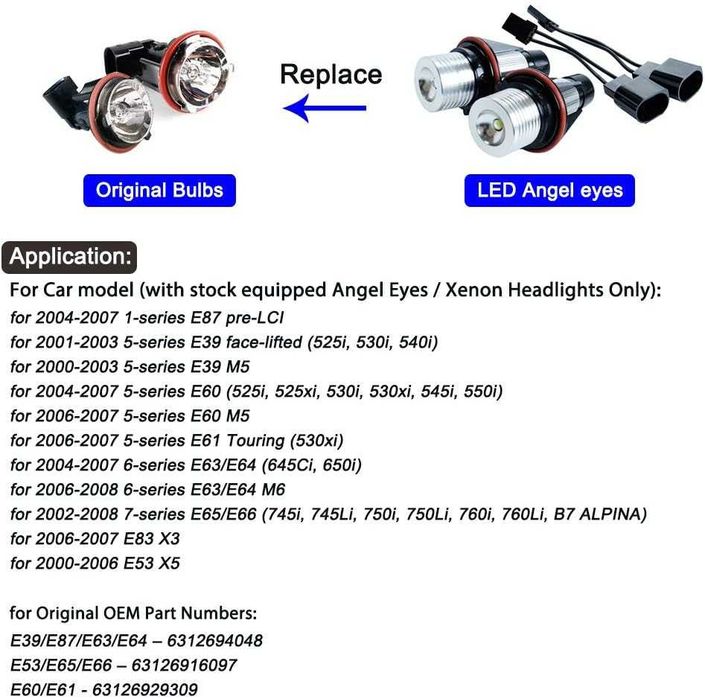 LED крушки Angel Eyes синя светлина за BMW - Canbus, бмв, ангелски очи, канбуси
