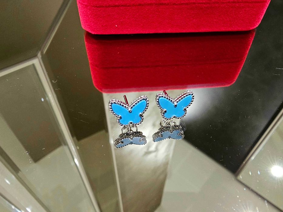 Van Cleef & Arpels VCA Silver Turquoise Sweet Butterfly Дамски Обеци