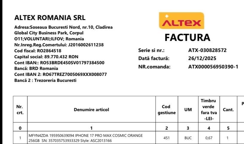 Iphone 17 pro max Orange GARANTIE 2 ani