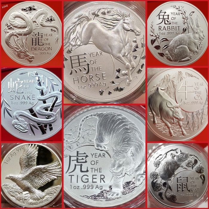 Australia RAM Lunar, China Mint monede lingou argint 999