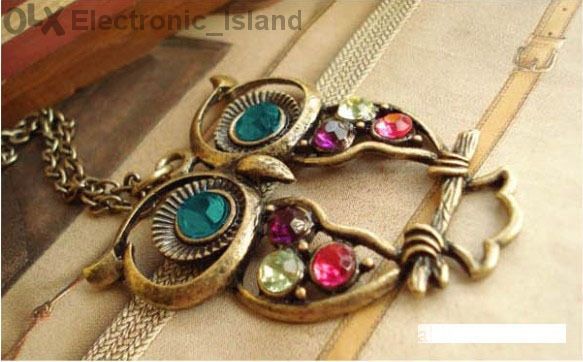 Модерно колие синджир бухал с кристали цирконий, верижка 72 см