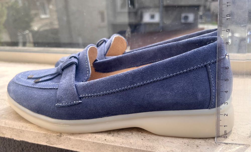 Дамски сини мокасини от естествен велур / Жіночі сині лофери замша