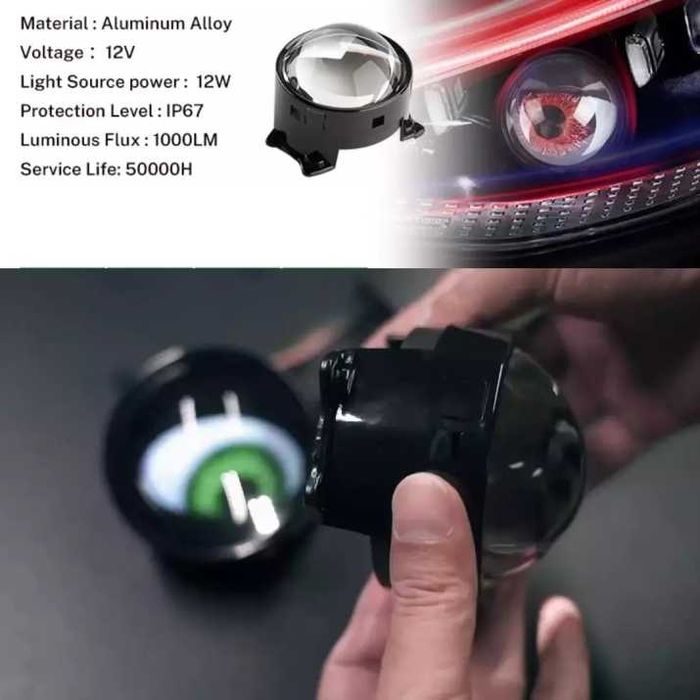 Комплект 3D LED халогени дяволски очи Devil Eyes с лупи 3" 8см 12V