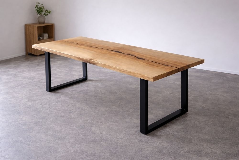 Masă dining din stejar masiv cu rășină epoxidică - live edge natural - 165x65 cm - ATP Wood