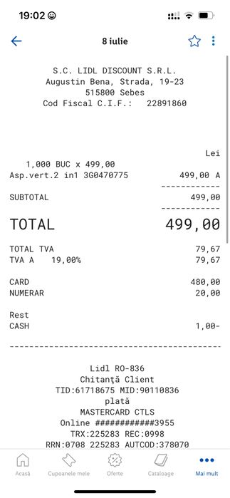 Aspirator vertical cu acumulator