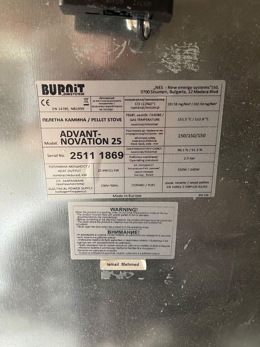 Termosemineu pe peleți Burnit Advant Novation Grey 25 kW – Stare impecabilă