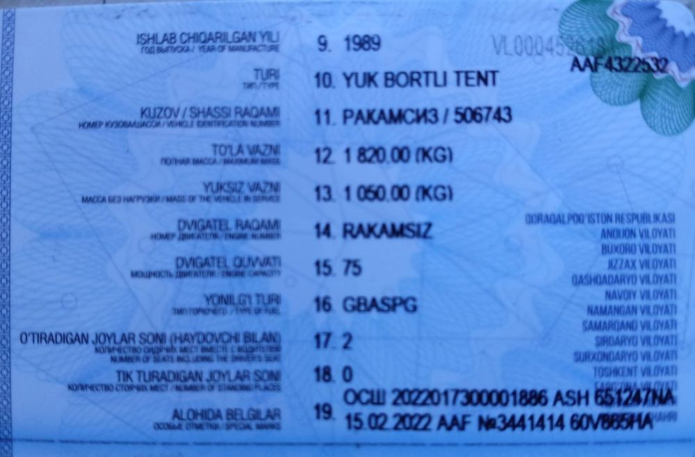 Gaz va benzinda yuradi 4 ta 50 talik metan gazbalon mavjud.