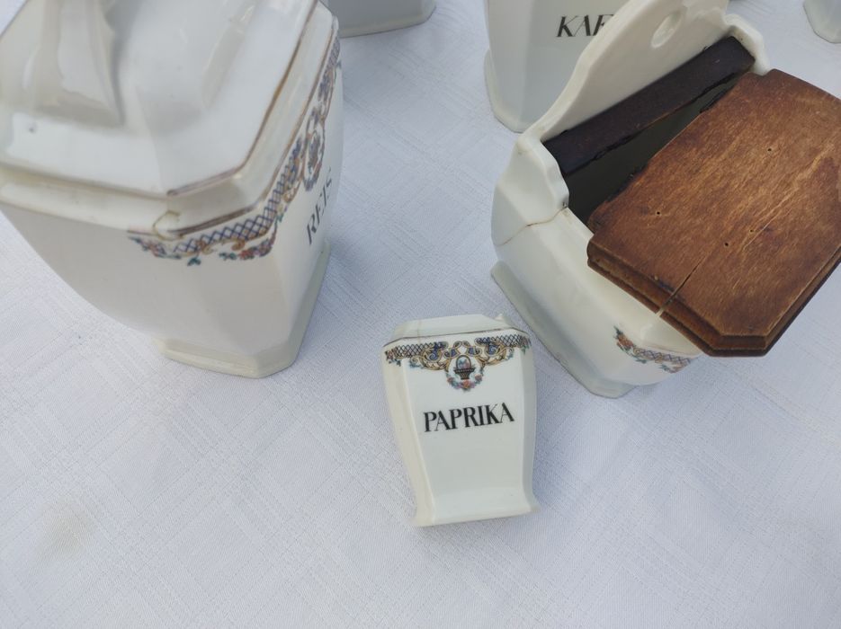 Set condimente vechi antic H&C Chodau german nemtesc si supiera pahare