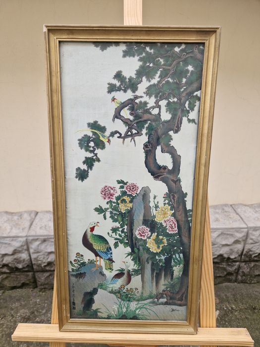 Прекрасна антикварна китайска картина коприна автор