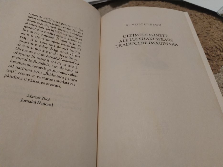 Ultimele Sonete ale lui Shakespeare Traducere Imaginara V. Voiculescu