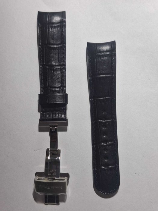Curea originală Louis Erard, piele neagră, 22 mm, nouă, cu cataramă fluture