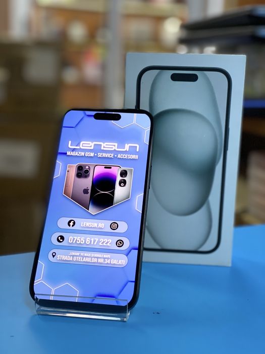 Apple iPhone 15 Box 100% 128GB, Garantie 12 luni | Lensun