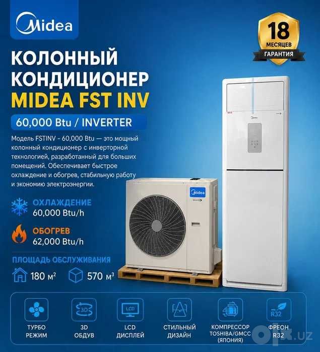 Кондиционер Колонный Midea модель FSTINV - 60,000 Btu INVERTER