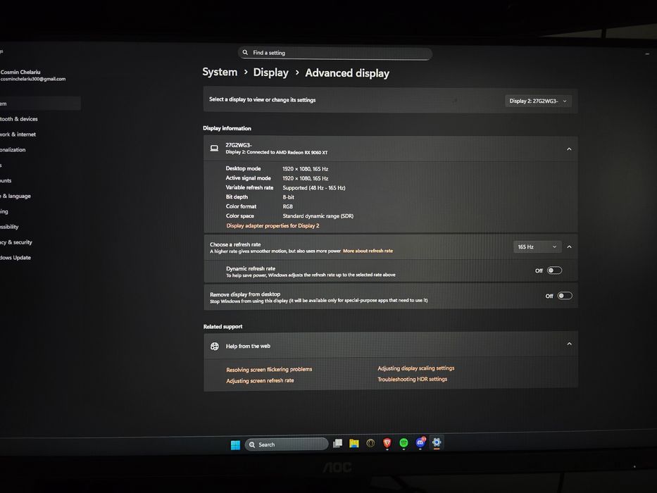 Monitor gaming AOC 27 inch FHD IPS 1 ms 165hz freesync