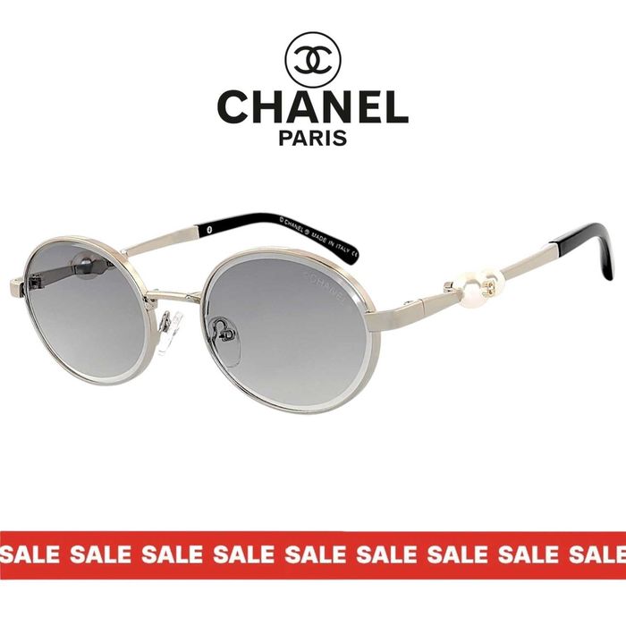 Chanel Paris 2026 дамски слънчеви очила с обла форма и Перла в рамката