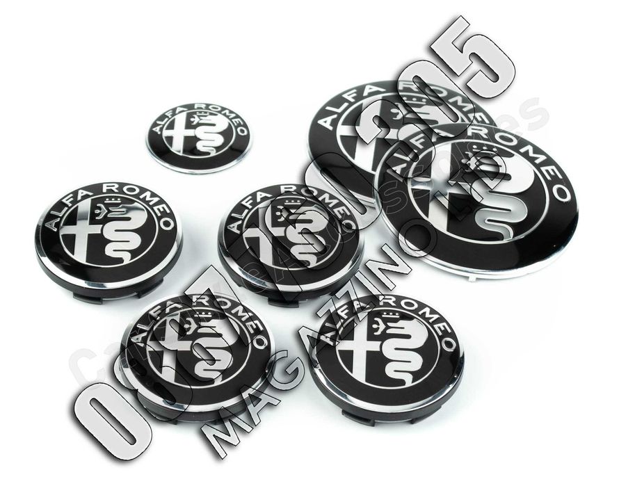 Пълен Комплект Черни Емблеми за Alfa Romeo 147, 156, Mito, GT, GTV