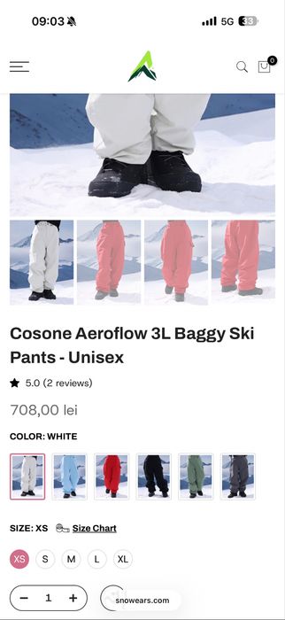 Cosone Aeroflow 3L Baggy Ski Pants - Unisex White / M