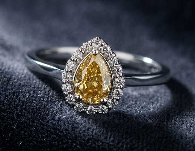Inel 14K – diamant natural Fancy Deep Orange Yellow IGI