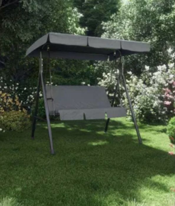 Balansoar gradina pentru 3 persoane, otel/textil, gri