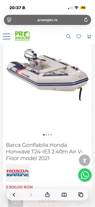 Barca Gonflabila Honda Honwave T24-IE3 2.40m Air V-Floor model 2021