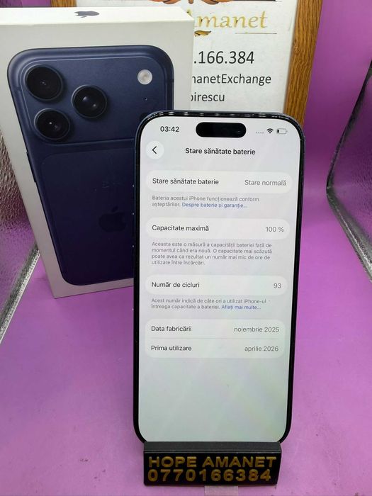 HOPE AMANET P2-Iphone 17 pro la cutie 256 GB/100% BAT-93 cicl