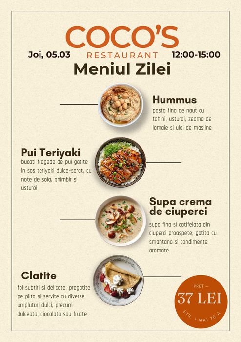 Creare postări Meniul Zilei pentru Restaurante