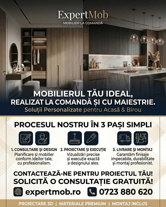 Mobilier la Comandă Premium – Servicii Complete – consultanță, măsurători, transport și montaj inclus.