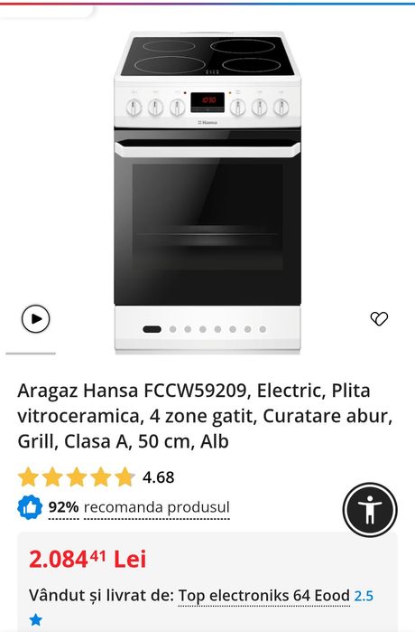 Aragaz Hansa Electric, Plita vitroceramica, Curatare abur