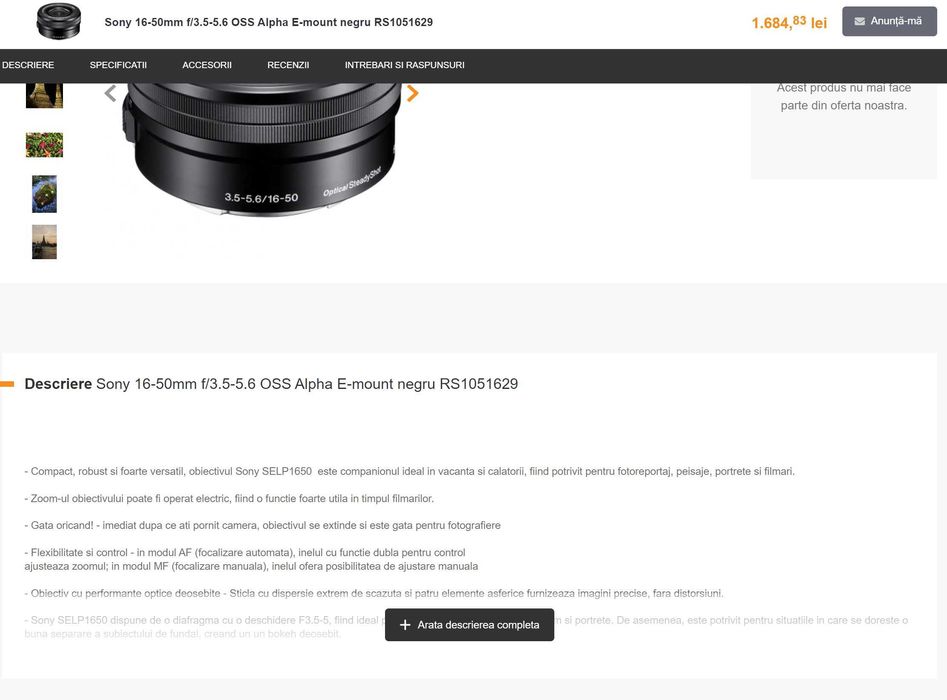 Obiectiv SONY PZ 16-50mm f3.5-5.6 OSS cu stabilizare