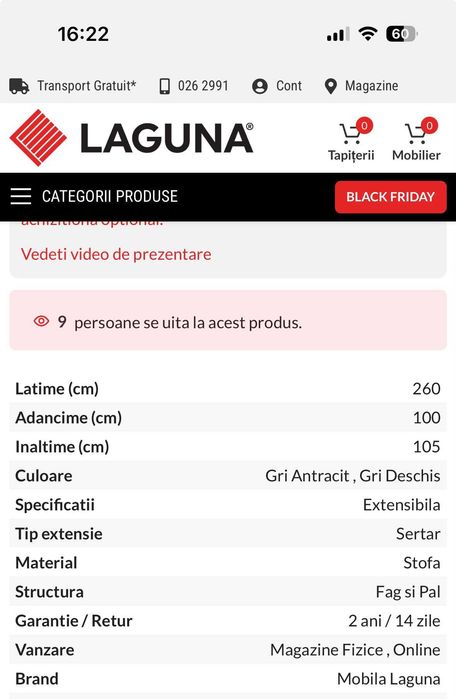 Canapea extensibila 3 locuri (LA LAGUNA).Doar cu ridicare personala!