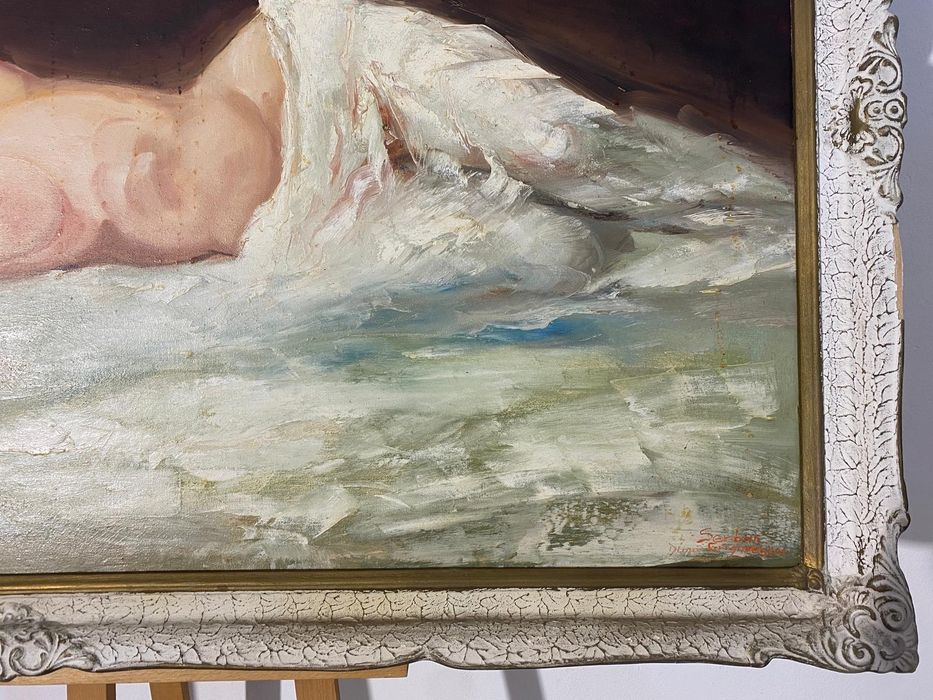 Tablou cu Ramă din Lemn, Nud Feminin; Pictură în Ulei pe Pânză, Ramă