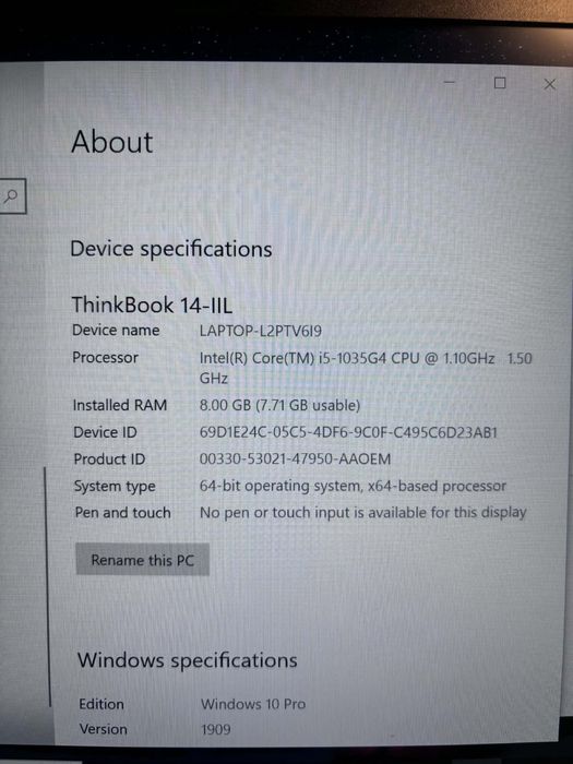 Laptop Lenovo ThinkBook 14 SSD 256