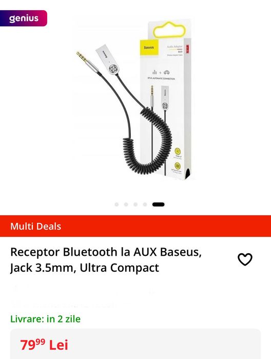 Receptor Bluetooth la AUX Baseus, Jack 3.5mm, Ultra Compact