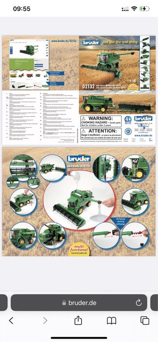 Коллекционная игрушка Комбайн John Deer Bruder Combine T607i