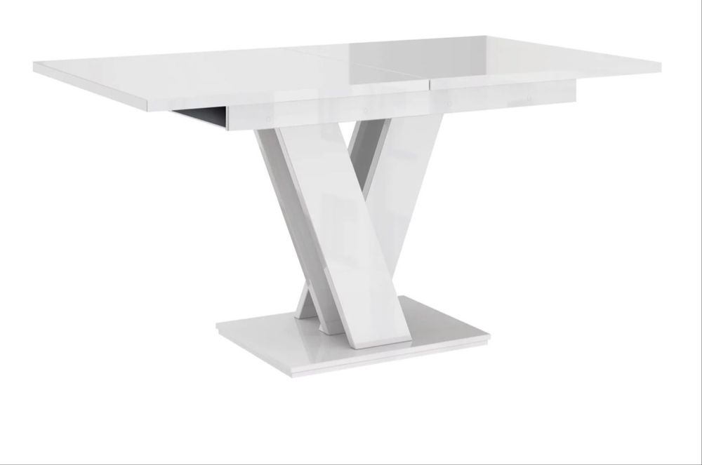 Бяла разтегателна маса за хранене гланцирана