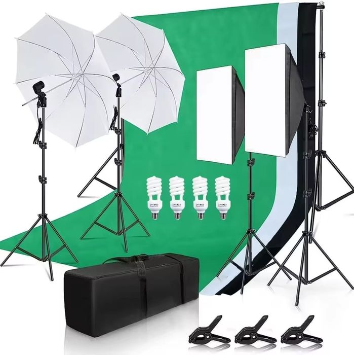 Kit Softbox Umbrela Studio Foto Video Puternic + suport 3m cu fundalur